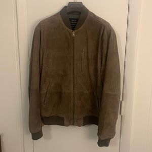 Lucky Brand size Large Olive Brown Suede Bomber Jacket